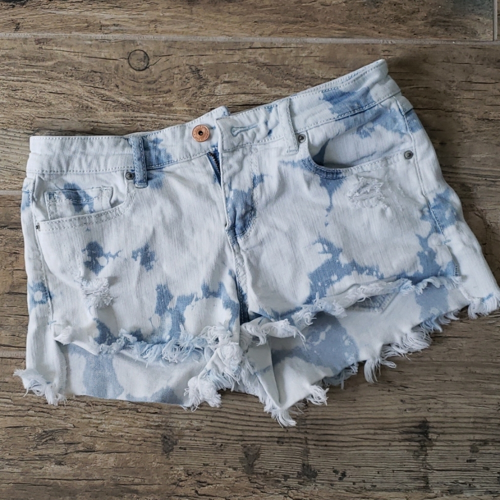 Distressed denim shorts